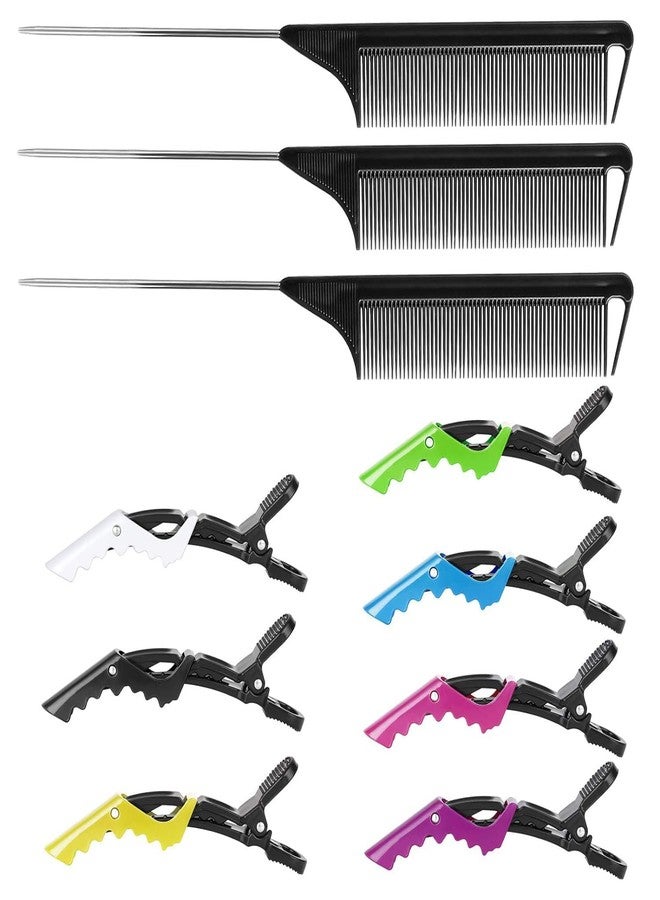 Kunihiko Rat Tail Comb Hair Clips Set: 3Pcs Rat Tail Combs, Hair Styling Combs for Women and 7 Professional Sectioning Hair Clips (Black) - Image 2