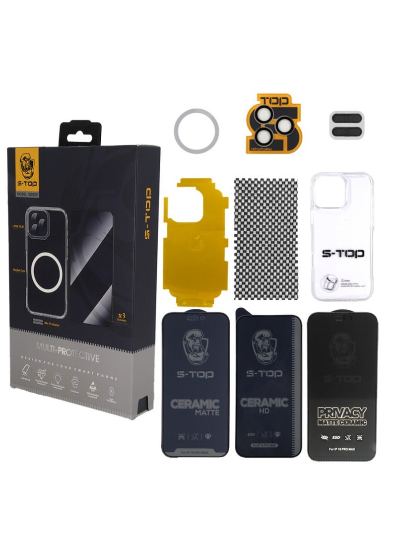 The new full protection package for the iPhone 16 Plus with a case that supports wireless charging (MagSafe) and a grip with a wonderful and unique design for the case. Complete protection for your device against scratches and falls (10 in 1). The original package from S-TOP