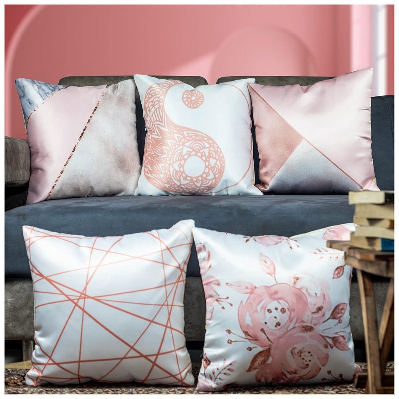 Vendola Feng Sui Microfiber Satin 250TC Cushion Pillow Covers Multicolor Set of 5 16X16 Inches