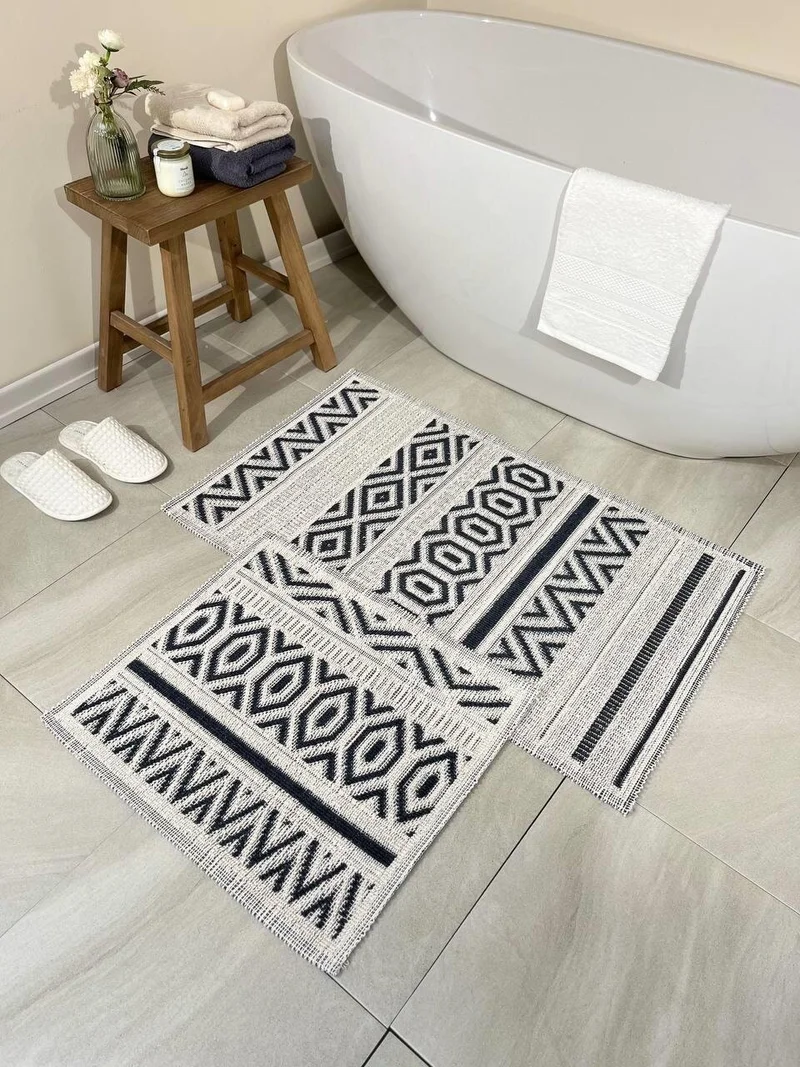 Bluenity Hat Natural Cotton 2-Piece Bath Mat Set 60X100+50X60 Anthracite