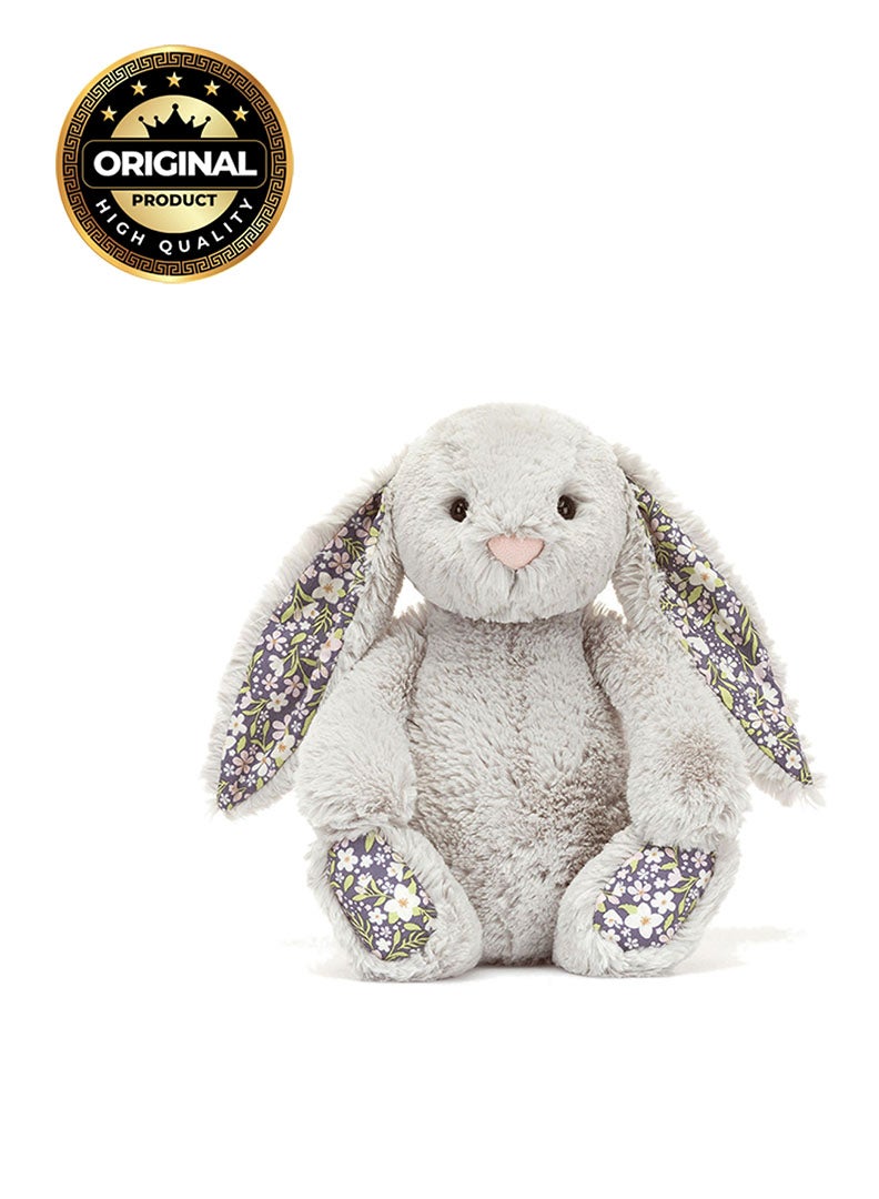 Jellycat Blossom Silver Bunny Bloom 28cm, Soft Plush Bunny with Floral Print Ears, Luxury Stuffed Animal Toy - Image 1