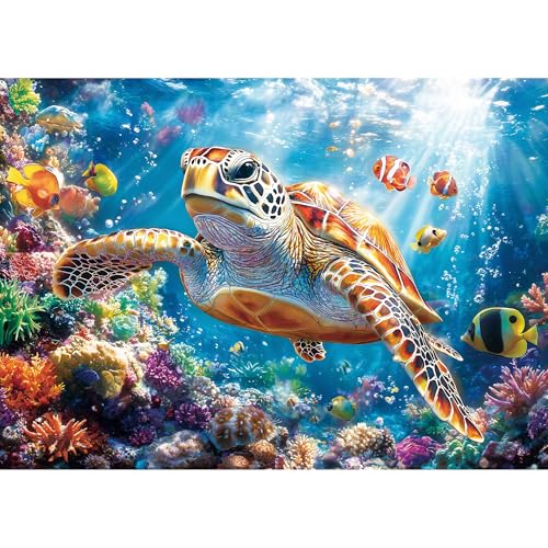 lamplig Puzzles for Adults 1000 Pieces Sea Turtle Puzzle 1000 Piece Challenging Ocean Jigsaw Puzzles with Letter on Back Gifts for Adults Stress Relief Birthday Game Night with Guide Poster - Image 1