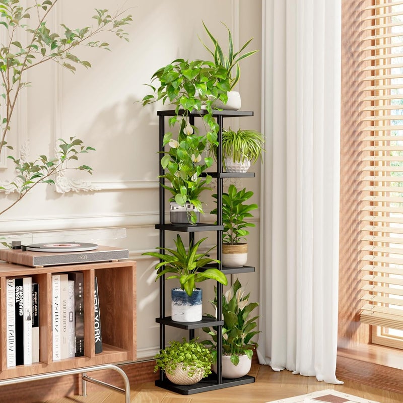 Bamworld Tall Plant Stand Indoor, 6 Tier Metal Plant Shelf for Multiple Plants, Tiered Flower Pot Stands for Patio Garden Balcony Living Room Bedroom, Black - Image 1
