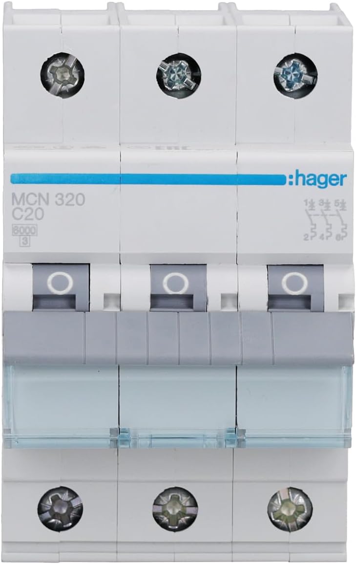 Hager MCN320 Miniature Circuit Breaker 3 Pole 20A-Made in EU - Image 2
