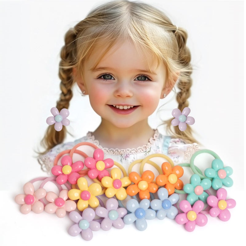 BIANHUAN Baby Girl Elastic Hair Ties with Flower,1.2'' Small Ponytail Flower Holder,Boutique Tiny Rubber Band for Toddlers,Hair Ties No Damage Hair Accessories for Girls Toddlers Kids (Multi-colored B) - Image 1
