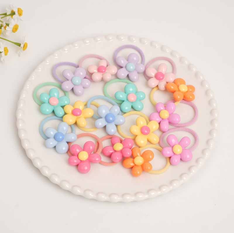 BIANHUAN Baby Girl Elastic Hair Ties with Flower,1.2'' Small Ponytail Flower Holder,Boutique Tiny Rubber Band for Toddlers,Hair Ties No Damage Hair Accessories for Girls Toddlers Kids (Multi-colored B) - Image 2