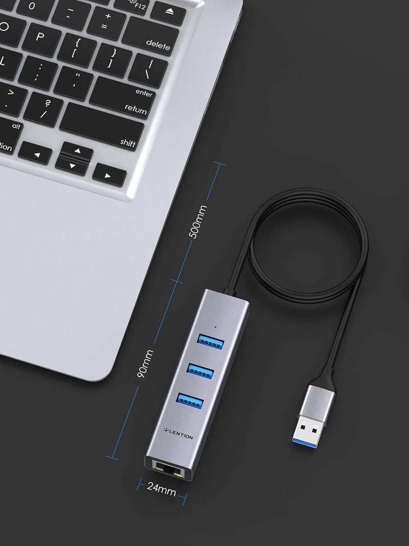 Lention 3- Port USB to Ethernet Adapter, USB 3.0 to RJ45 Ethernet Adapter Compatible with 2025-2016 MacBook Pro, 2025-2018 Mac Air, Surface pro, Chromebook, A Port Laptops(H23s-0.5M, Space Gray) - Image 3