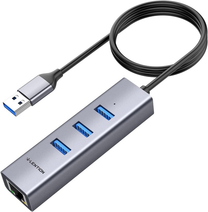 Lention 3- Port USB to Ethernet Adapter, USB 3.0 to RJ45 Ethernet Adapter Compatible with 2025-2016 MacBook Pro, 2025-2018 Mac Air, Surface pro, Chromebook, A Port Laptops(H23s-0.5M, Space Gray) - Image 1