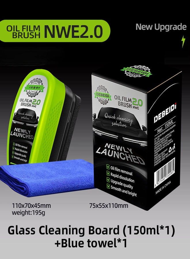 Generic Automotive Oil Film Cleaning Brush, Reusable 2025 New Car Glass Cleaning Board with Clean the towel for Windshield Improves Clarity and Visibility 1 Set, Green.  - Image 1