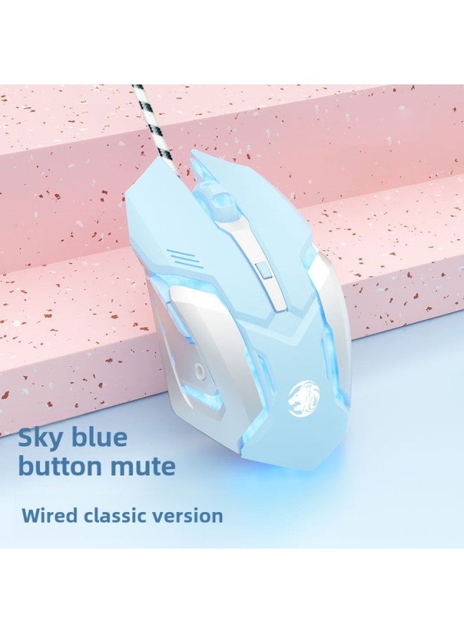 Wireless Mouse Mute Game Electric Competition Machinery Macro Cable Desktop Notebook Computer Office Special Charging-Color:Sky Blue [button Silent] Wired Classic Edition-Interface:Official Standard  - Image 1