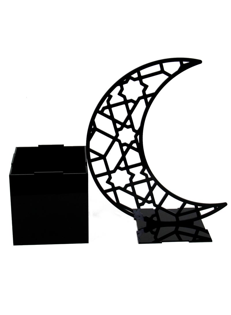 LAMSIT IBDAA Ramadan Acrylic Box Crescent Display Box Ramadan Décor Gift Showcase for Dates Collectibles Jewelries Small Black - Image 2