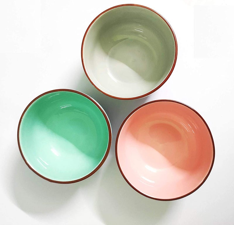 SEPARATE WAY Ceramic Diamond Soup Bowl 400Ml, 5.3 Inch Diameter Set of 3, Pink, Green, Grey - Image 4