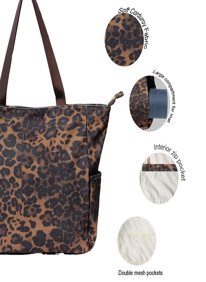 ESVAN Yoga Mat Bag Yoga Tote Carrier Shoulder Bag Carryall Tote for Office,Yoga,Pilates,Travel,Beach and Gym (Corduroy Brown leopard print) - Image 2