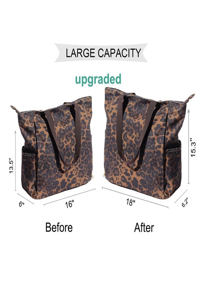 ESVAN Yoga Mat Bag Yoga Tote Carrier Shoulder Bag Carryall Tote for Office,Yoga,Pilates,Travel,Beach and Gym (Corduroy Brown leopard print) - Image 3