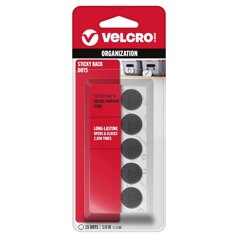 Velcro Brand Sticky Back Hook and Loop Fasteners, Perfect for Home or Office, 5/8", Pack of 15, Black, Coins - Image 1