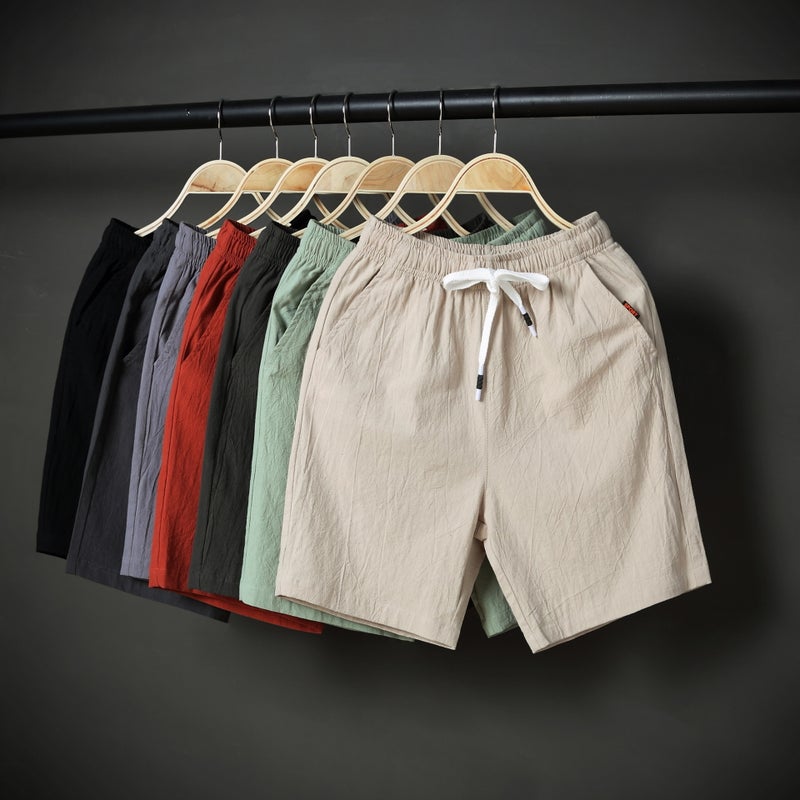 Mens Summer Cotton Linen Short Pants Loose Casual Beachwear Breathable Sweat Absorbent Straight Leg Business Casual Trousers Dark gray  - Image 4