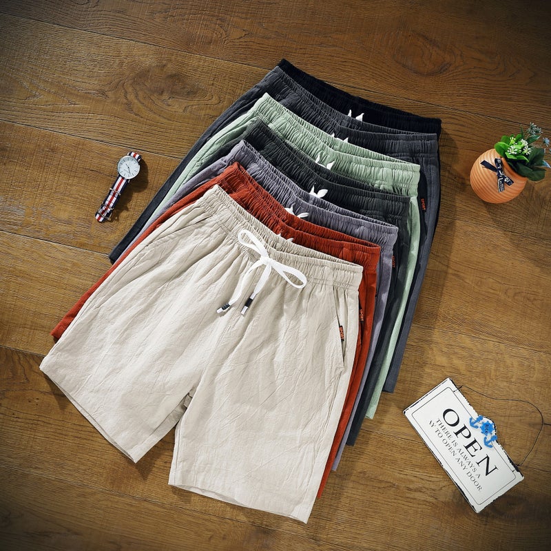 Mens Summer Cotton Linen Short Pants Loose Casual Beachwear Breathable Sweat Absorbent Straight Leg Business Casual Trousers Dark gray  - Image 5