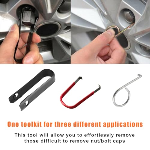 Sylvil 3PCS Car Wheel Hub Bolt Nut Cover Removal Tool, 3 Type Wheel Lug Cap Removal Tool Set, Universal Nut Caps Lug Puller & Bolt Cap Removal Tool Hook, Car Accessories for Most Vehicles - Image 4