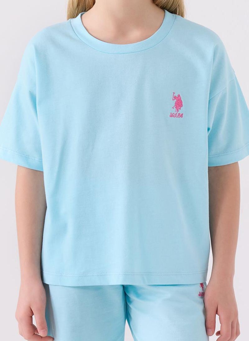 U.S. Polo Assn. U.S. Polo Assn. Girls Light Blue Bermuda Set - Image 4