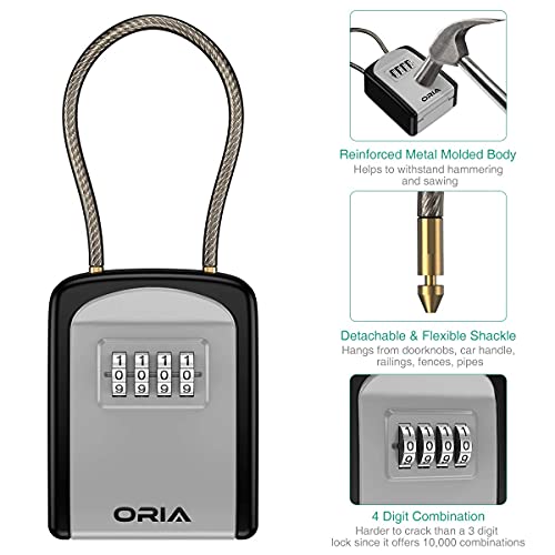 ORIA Key Lock Box, 4 Digit Combination Lock Box Key Safe Box, 5 Keys Capacity with Removable Chain for Indoor Outdoor Use - Image 3