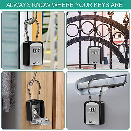 ORIA Key Lock Box, 4 Digit Combination Lock Box Key Safe Box, 5 Keys Capacity with Removable Chain for Indoor Outdoor Use - Image 5