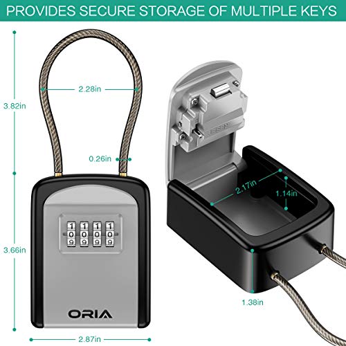 ORIA Key Lock Box, 4 Digit Combination Lock Box Key Safe Box, 5 Keys Capacity with Removable Chain for Indoor Outdoor Use - Image 4