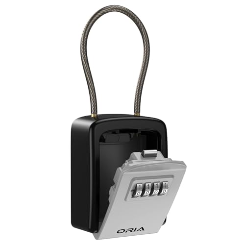 ORIA Key Lock Box, 4 Digit Combination Lock Box Key Safe Box, 5 Keys Capacity with Removable Chain for Indoor Outdoor Use - Image 1
