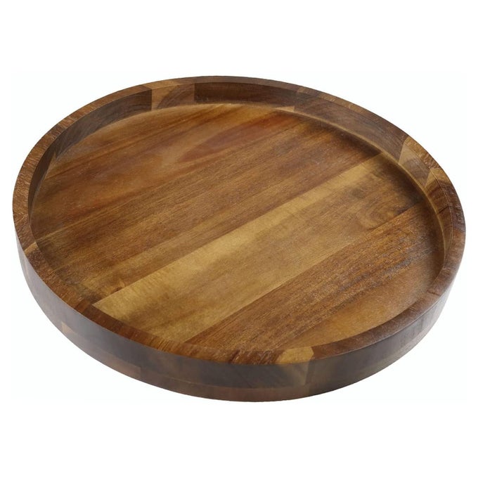 ACACIA WOOD ROUND SERVING TRAY 138 CHARCUTERIE BOARD WITH RIM DECORATIVE CENTERPIECE FOR OTTOMAN COFFEE TABLE COUCH KITCHEN ISLAND ROUND SERVING PLATTER 1 PACK