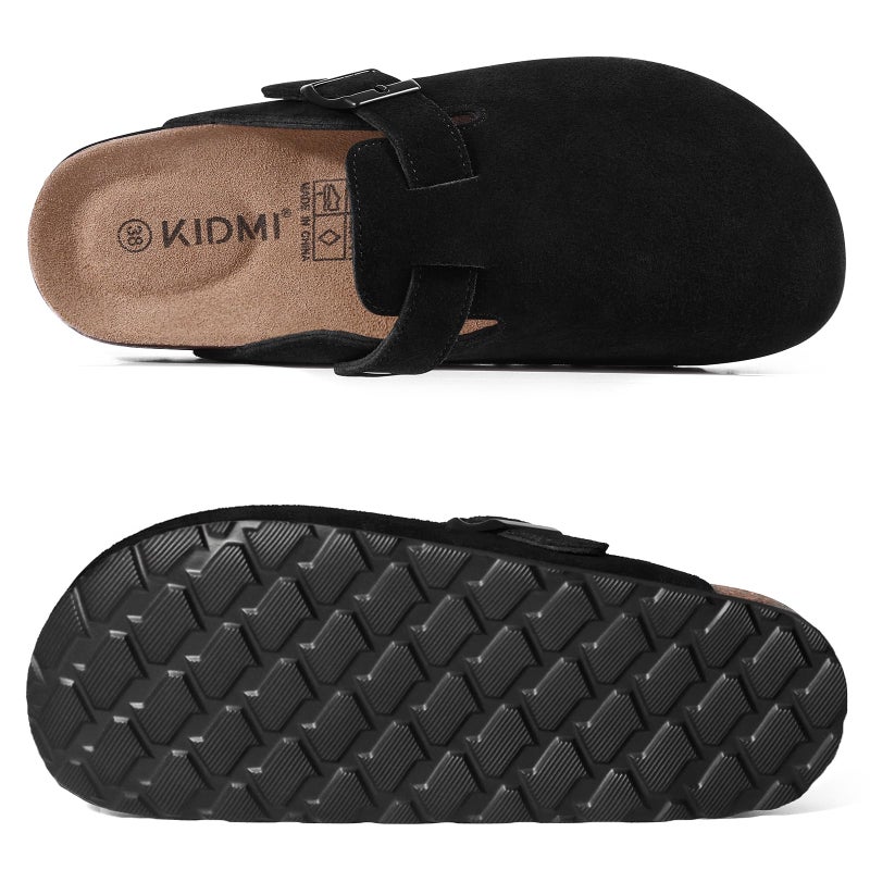 KIDMI Genuine Suede Clogs for Women Cork Footbed Sandals Leather Mules Potato Shoes with Arch Support Black 41 (Size 9-9.5) - Image 4