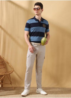 Dennis Lingo Straight Fit Solid Light Grey 98% Cotton 2 %Elastane Mid Rise Waist Full Length Woven Weave Cargo for Men with Button/Zip Closure -redefine your casual wardrobe today.  - Image 1