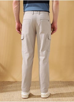 Dennis Lingo Straight Fit Solid Light Grey 98% Cotton 2 %Elastane Mid Rise Waist Full Length Woven Weave Cargo for Men with Button/Zip Closure -redefine your casual wardrobe today.  - Image 5