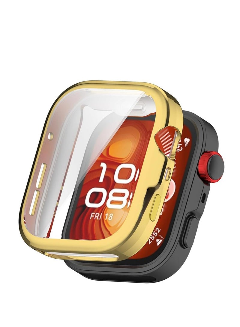 Case Compatible with Huawei Watch Fit 4, Full Coverage Slim TPU Case Protective Bumper Built-in Tempered Glass Screen Protector Shell for Huawei Watch Fit 4 (gold)