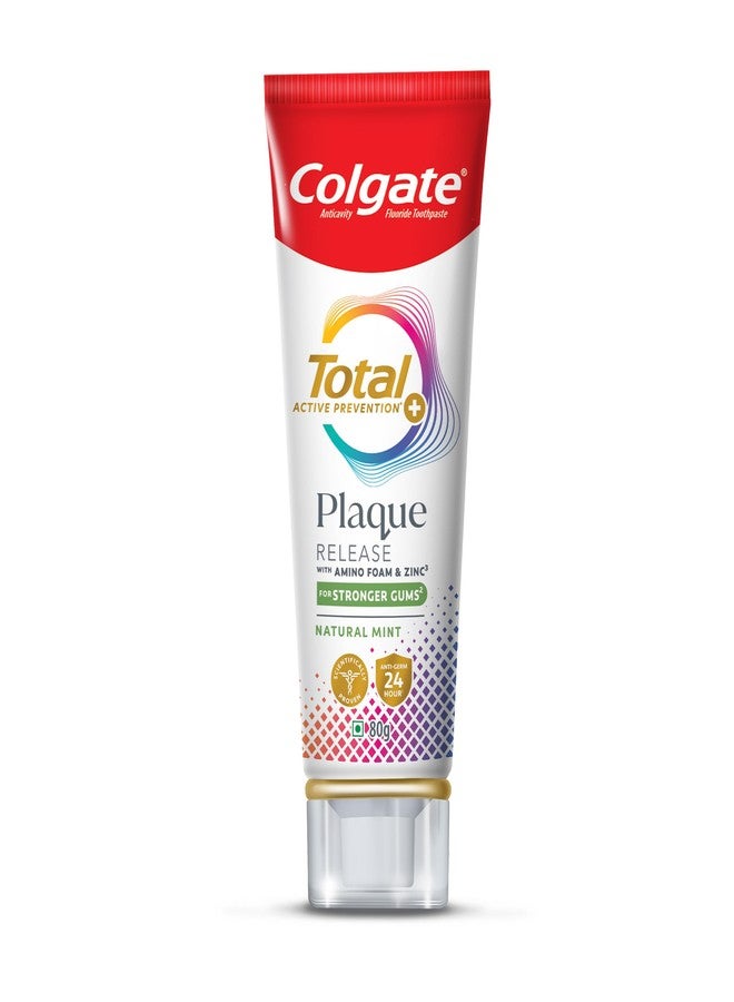 Colgate Total Plaque Release Toothpaste | Tooth Paste with Amino Foam & Zinc | Colgate Paste Toothpaste for Stronger Gums | 3X More Effective at Fighting Plaque - Natural Mint (80gm)(2.8 Ounce)