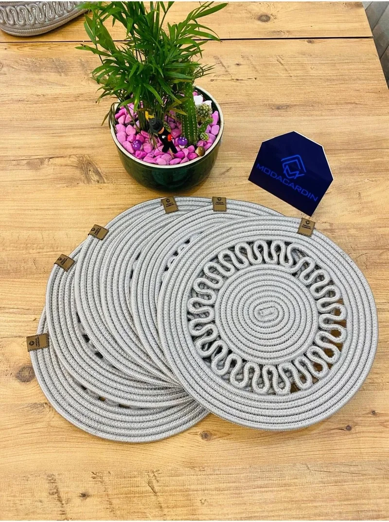 BDZ Deri BDZ Leather Jute Wicker American Service Plate 6 Pieces