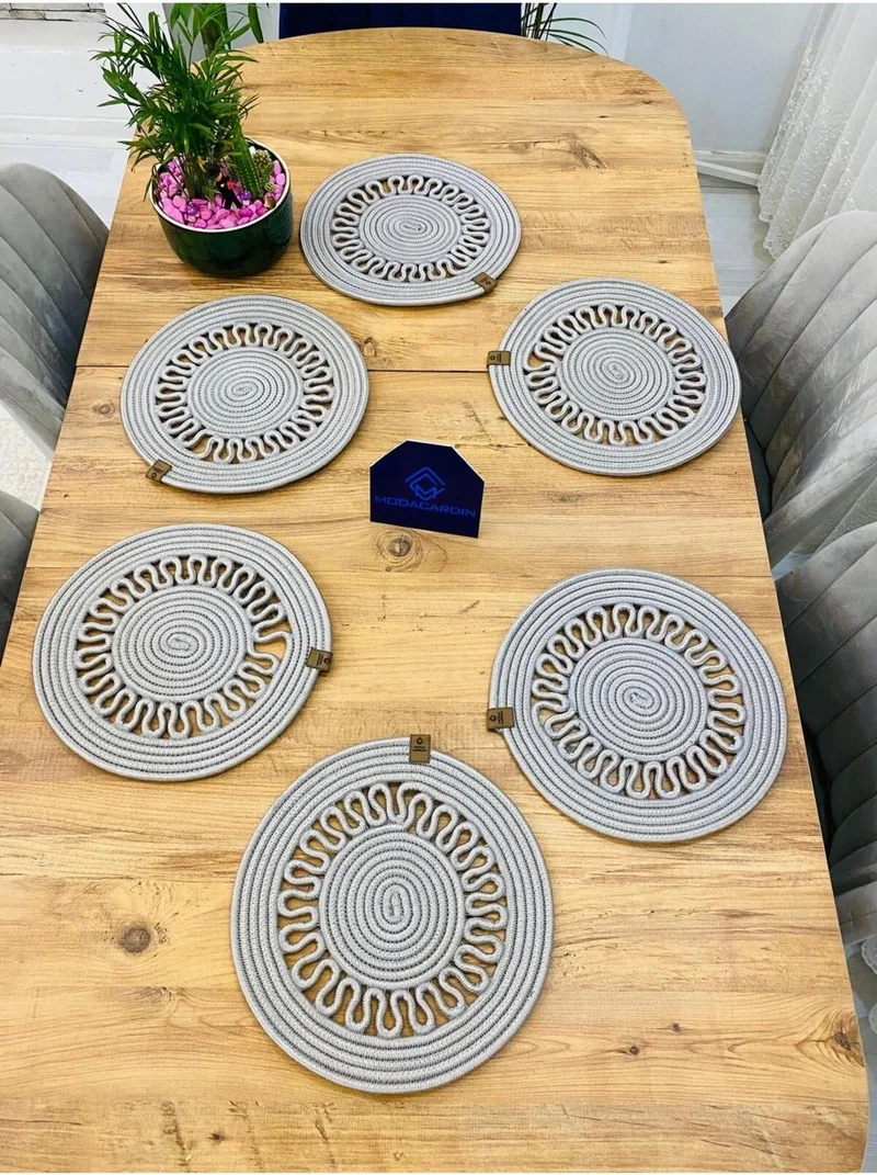 BDZ Deri BDZ Leather Jute Wicker American Service Plate 6 Pieces