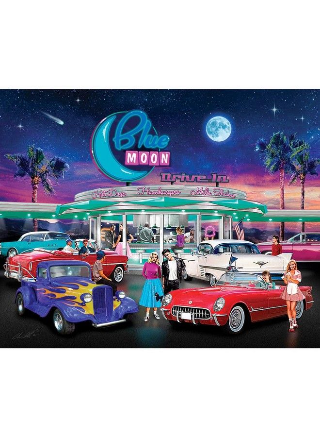Bits and Pieces 500 Piece Jigsaw Puzzle For Adults 18" X 24"  Blue Moon Drive In 500 Pc 50'S Diner Movie Theater Car Jigsaw By Artist Chris Dobrowolski - Image 1