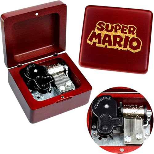 Sinzyo Music Box Vintage Wood Carved Mechanism Musical Boxs Gift for Birthday Valentines Day Christmas DaySuper Mario Theme Wine Red Box - Image 1