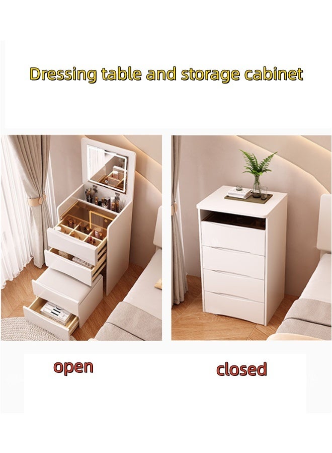 JCB CHIC Dressing Table With Cabinet And Stool,Minimalist Vanity Desk with Flip Top Mirror and Lights,Corner Makeup Vanity Table With 3 Drawers,Cream Wind Multi-functional Bedside Table Storage Shelf For Home 40×40×82CM - Image 3