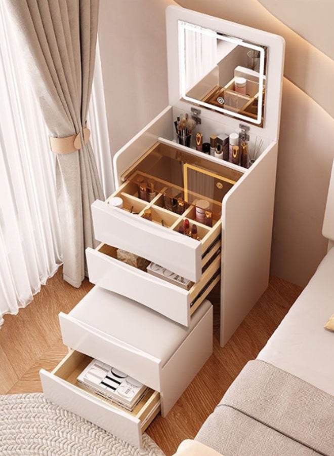 JCB CHIC Dressing Table With Cabinet And Stool,Minimalist Vanity Desk with Flip Top Mirror and Lights,Corner Makeup Vanity Table With 3 Drawers,Cream Wind Multi-functional Bedside Table Storage Shelf For Home 40×40×82CM - Image 1