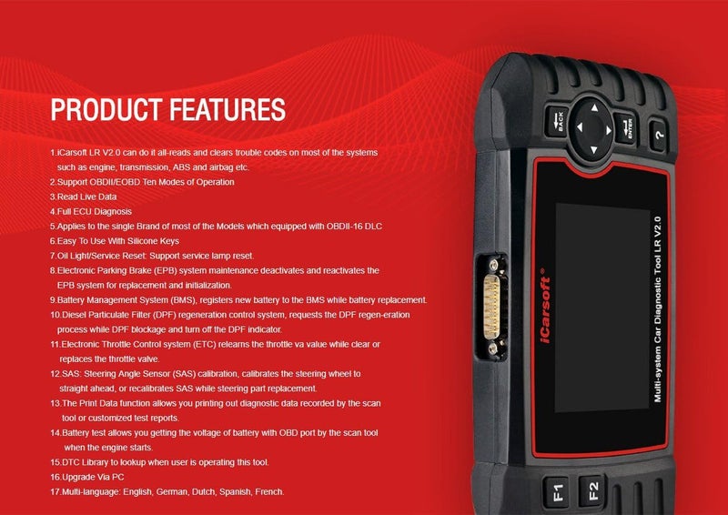 iCarsoft Professional Multi-System Auto Diagnostic Tool LR V2.0 for Land Rover/Jaguar - Image 2