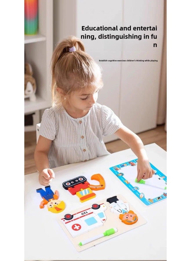Preschool Children Babies Intelligence Boys and Girls Transportation Vehicles 3D three-diMensional Puzzles Wooden Puzzle Boards Drawing Boards with Pens that can be Handwritten Early Education and Puzzle Toys 3 to 6 Years Old Hand-held Characters Professional Airplane Pilots - Image 2