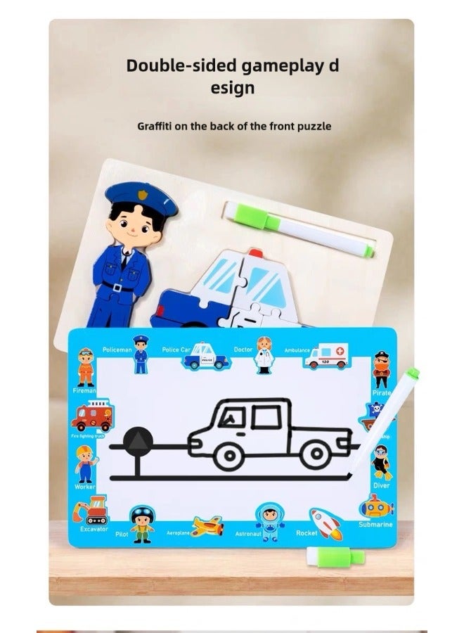 Preschool Children Babies Intelligence Boys and Girls Transportation Vehicles 3D three-diMensional Puzzles Wooden Puzzle Boards Drawing Boards with Pens that can be Handwritten Early Education and Puzzle Toys 3 to 6 Years Old Hand-held Characters Professional Airplane Pilots - Image 5