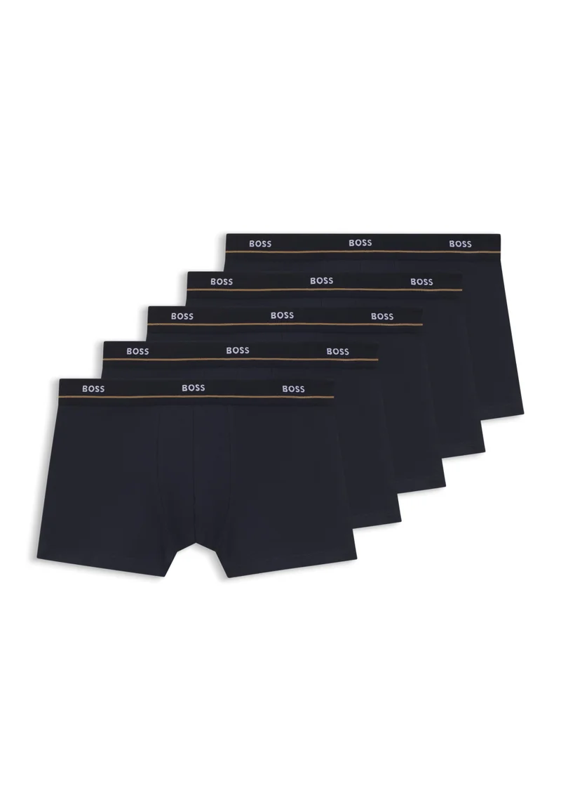 BOSS Five-pack of stretch-cotton trunks with logo waistbands