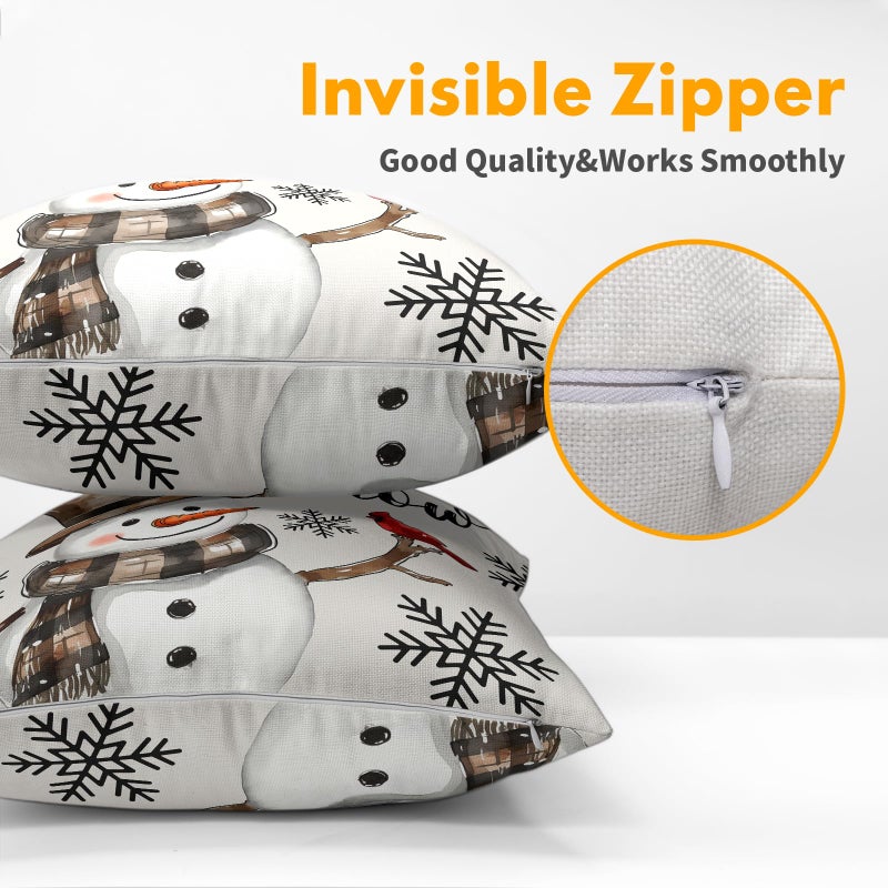 Granbey Snowman Throw Pillow Cover Christmas Pillowcase 18x18 Inch Set of 2 Snowflake and Red Cardinal Bird Decorative Cushion Cover Winter Holiday Pillow Protector for Home Sofa Bedroom Decor - Image 3
