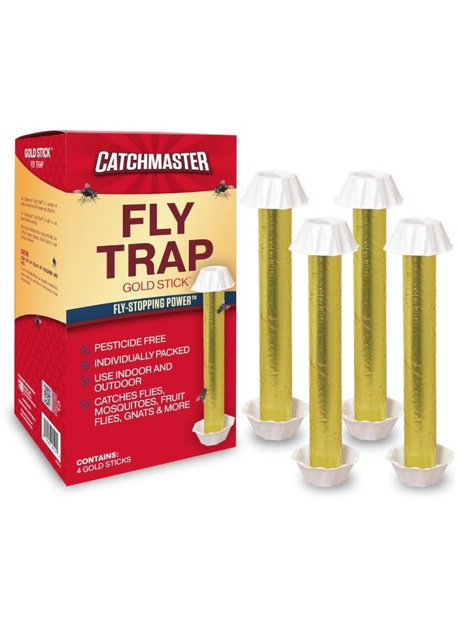 Catchmaster Gold Stick Fly Traps - 4 Count, Ready to Use Indoors & Outdoors. Bug Mosquito Gnat Pheromone Glue Sticky Adhesive Tube Board Clean Kill Long-Lasting Non-Toxic - Made in The USA - Image 1