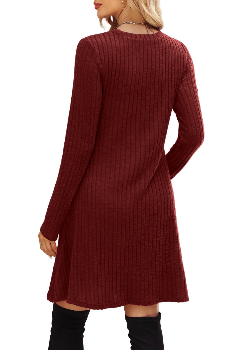 OFEEFAN Long Sleeve Dress for Women Sweater Dress Fall Dresses Fall Sweaters Casual Tunic Winter Christmas Dresses Wine L - Image 5