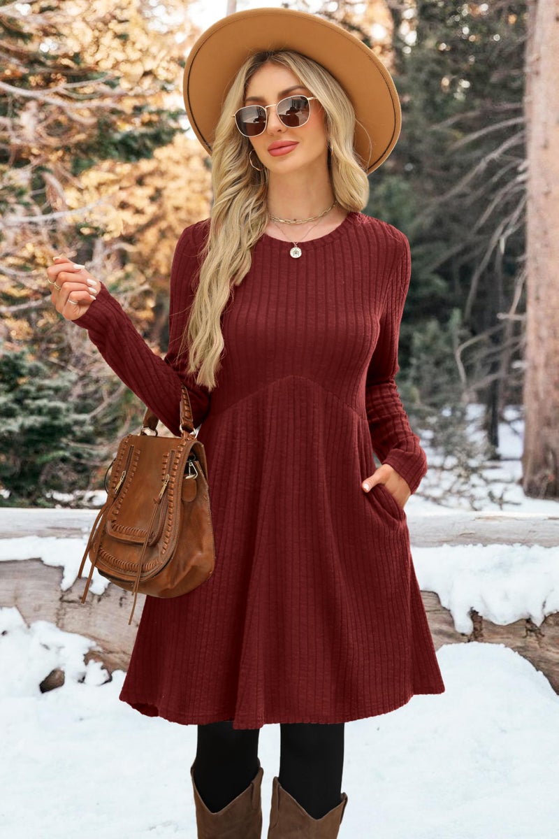 OFEEFAN Long Sleeve Dress for Women Sweater Dress Fall Dresses Fall Sweaters Casual Tunic Winter Christmas Dresses Wine L - Image 2