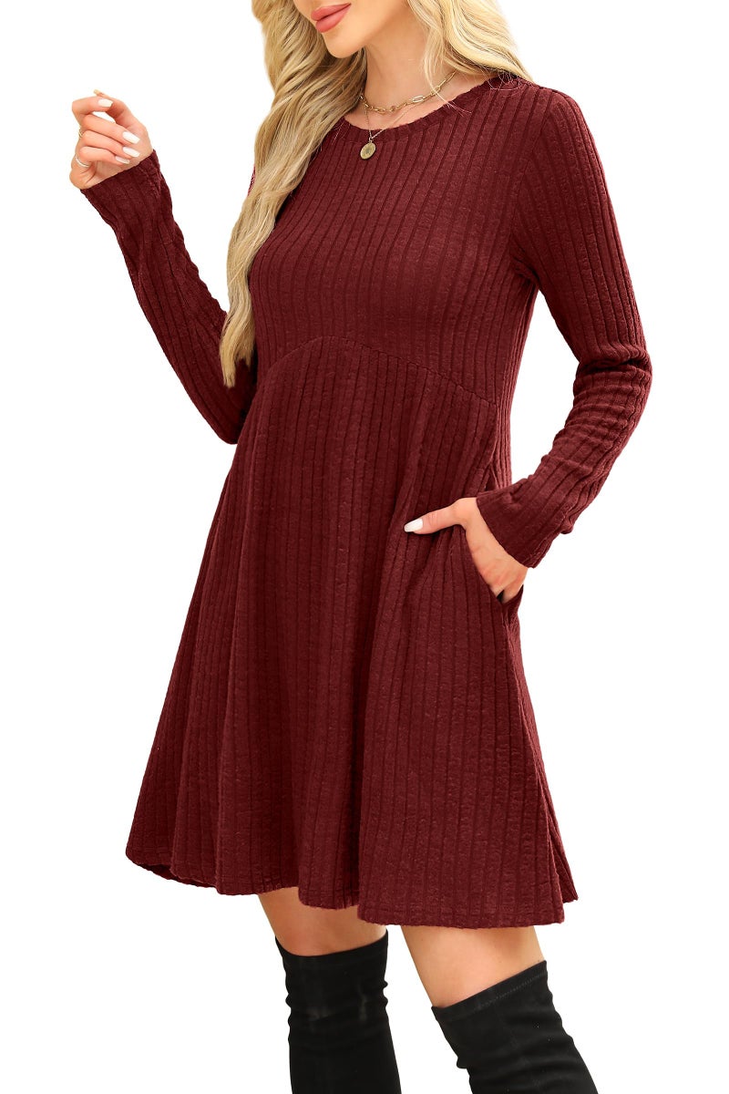 OFEEFAN Long Sleeve Dress for Women Sweater Dress Fall Dresses Fall Sweaters Casual Tunic Winter Christmas Dresses Wine L - Image 4