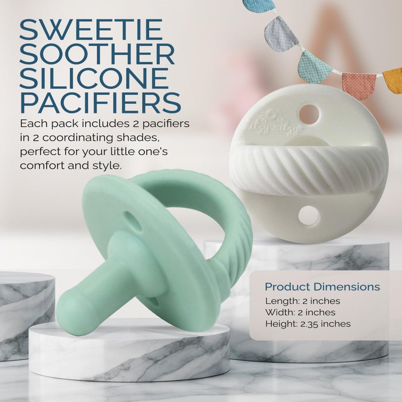 Itzy Ritzy لهايات سيليكون إيتزي ريتزي للمواليد الجدد - لهايات إيتزي مزودة بمقبض قابل للطي وفتحتين للهواء لزيادة الأمان؛ للأعمار من المواليد الجدد وما فوق، مجموعة من 2 باللون النعناعي والأبيض - Image 5