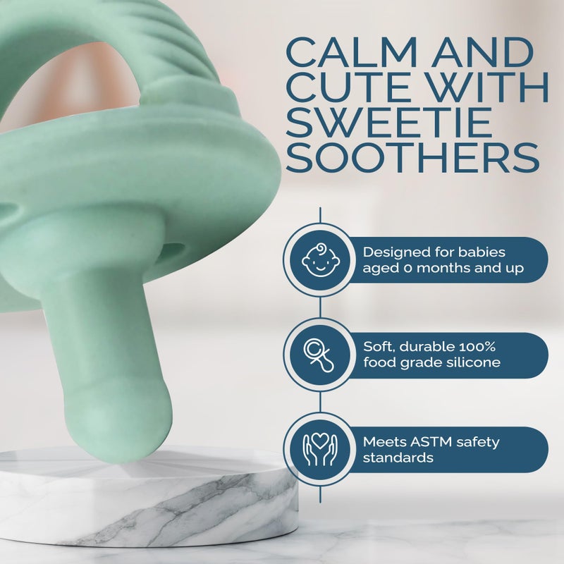 Itzy Ritzy لهايات سيليكون إيتزي ريتزي للمواليد الجدد - لهايات إيتزي مزودة بمقبض قابل للطي وفتحتين للهواء لزيادة الأمان؛ للأعمار من المواليد الجدد وما فوق، مجموعة من 2 باللون النعناعي والأبيض - Image 4